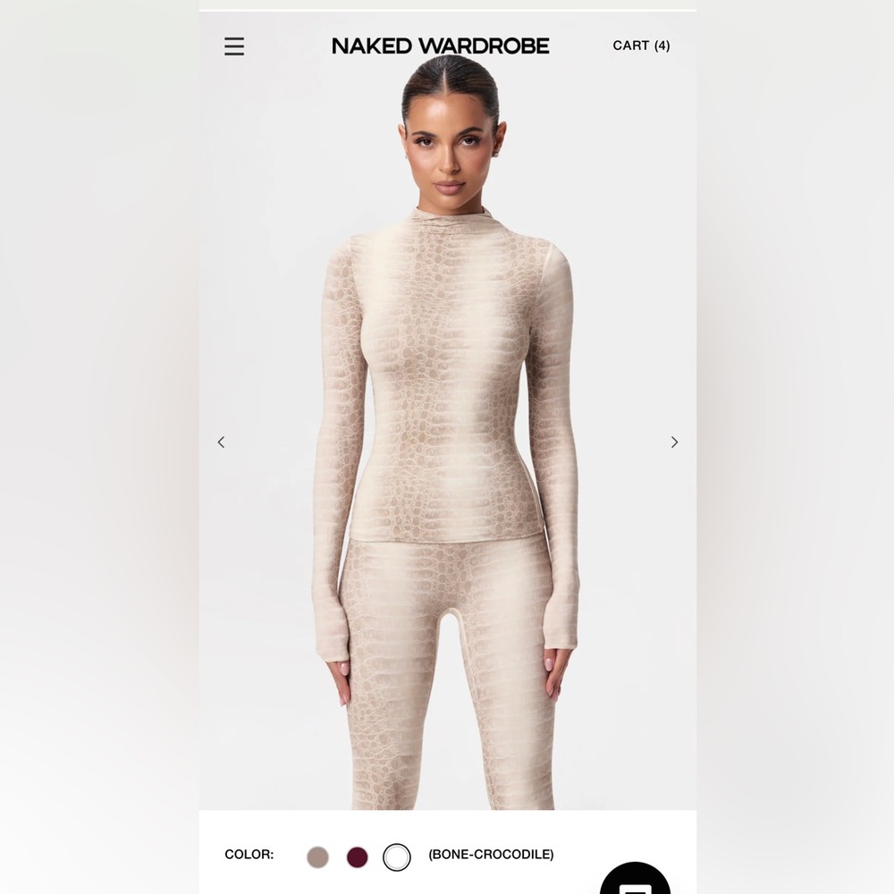 Naked Wardrobe Bone-Crocodile Print Mock Neck Top Out of Stock